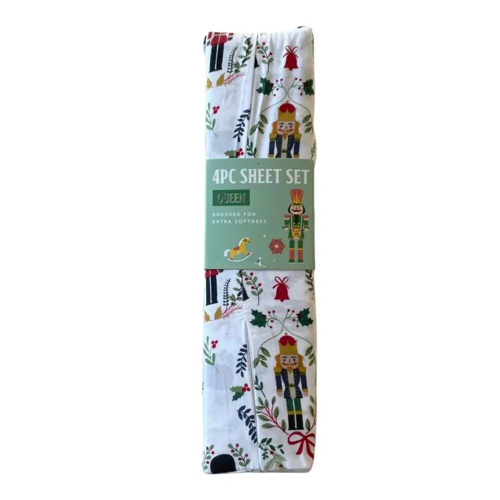 Envogue FULL Nutcracker Sheet Set 4pc Christmas Holiday Bedding New
